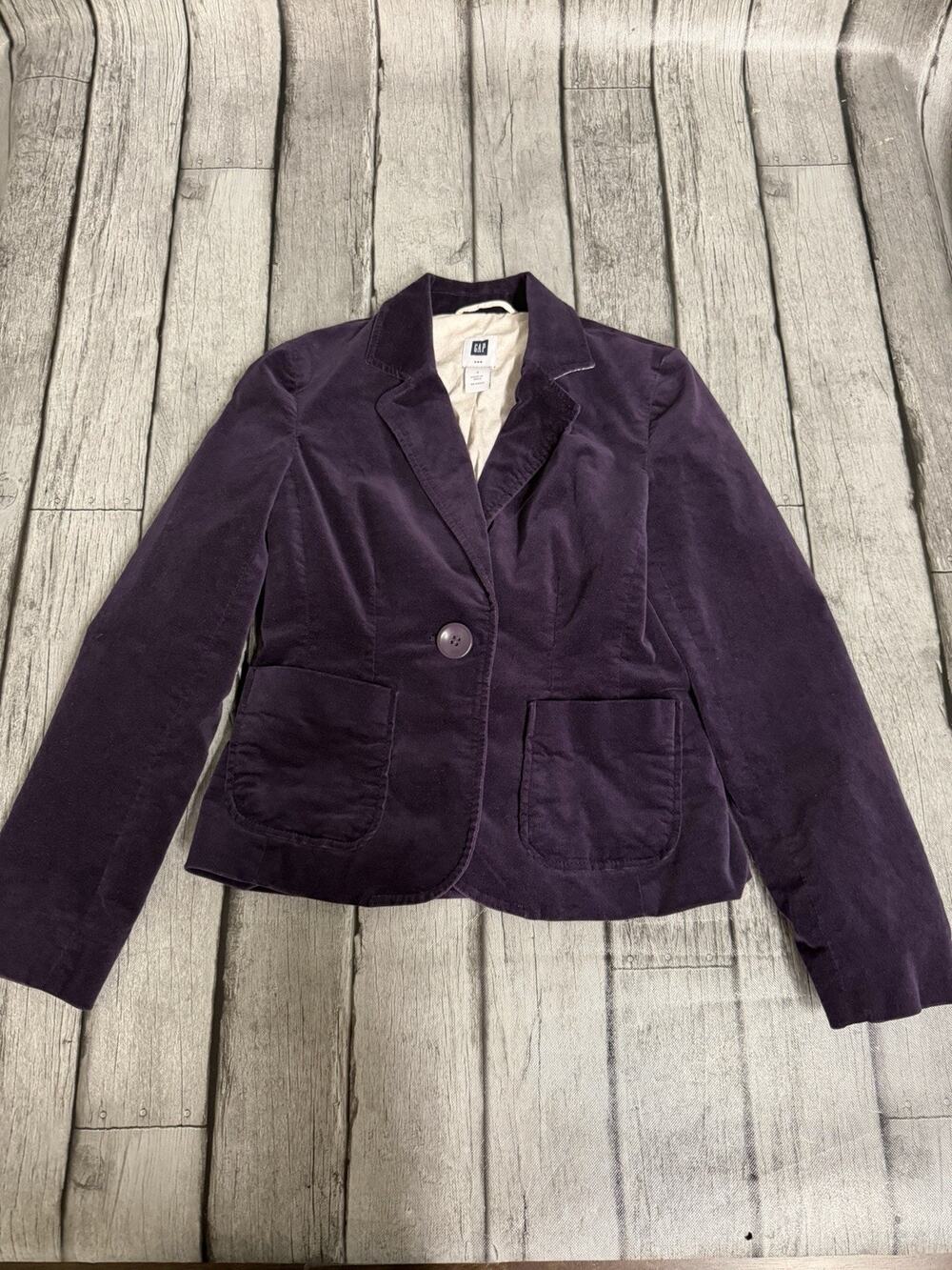 Women’s Gap Velour Velvet Feel Blazer Jacket Single Button Deep Purple Sz 4